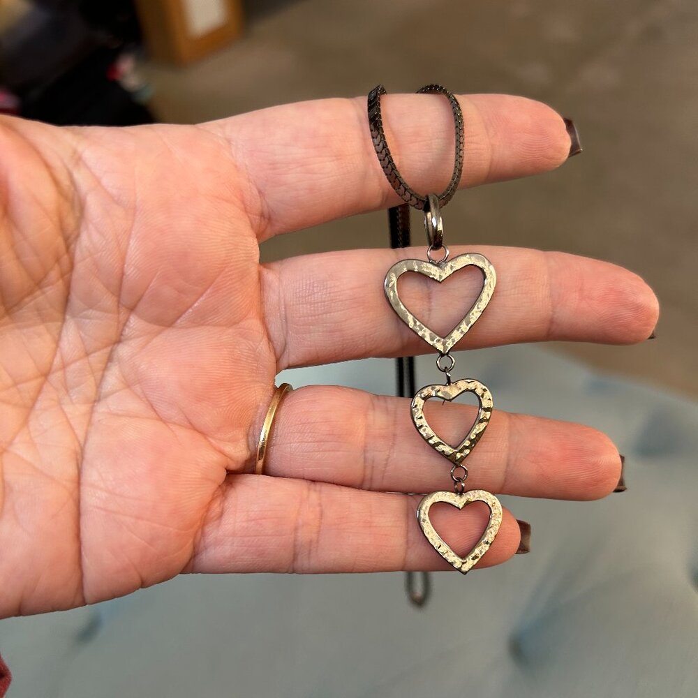14k Black Gold Triple Heart Necklace - Picture 4 of 12